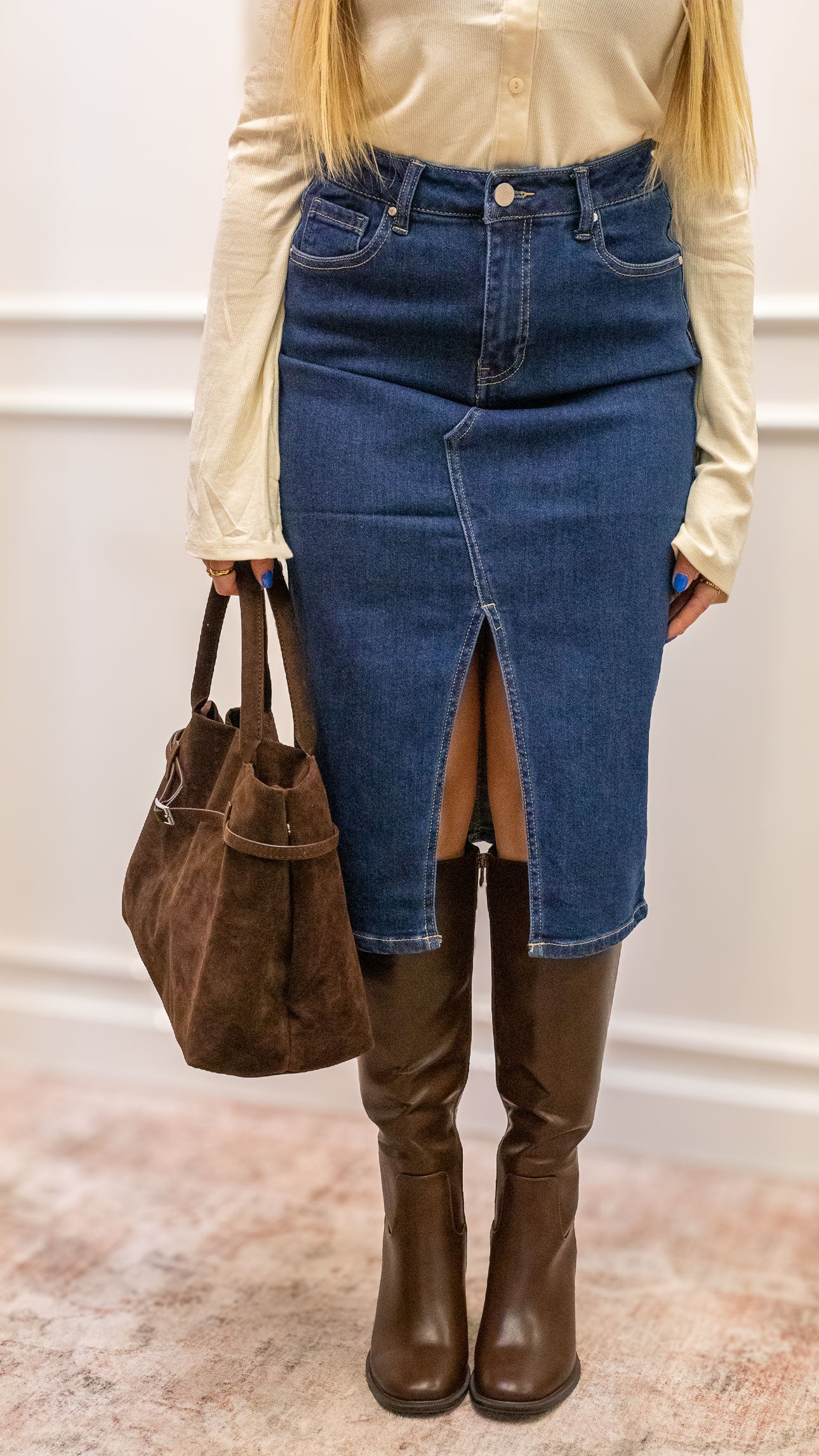 ZARA MIDI DENIM SKIRT (DARK WASH)