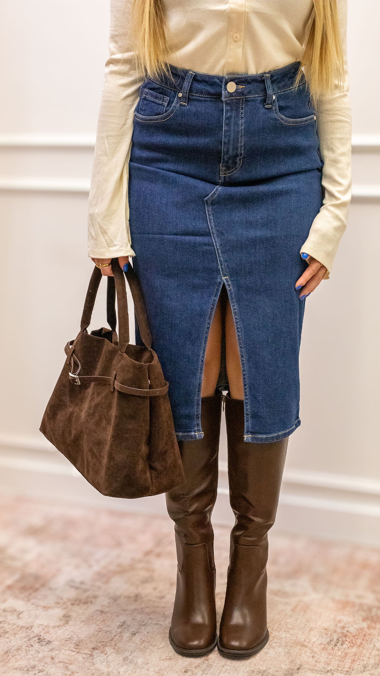 ZARA MIDI DENIM SKIRT (DARK WASH)