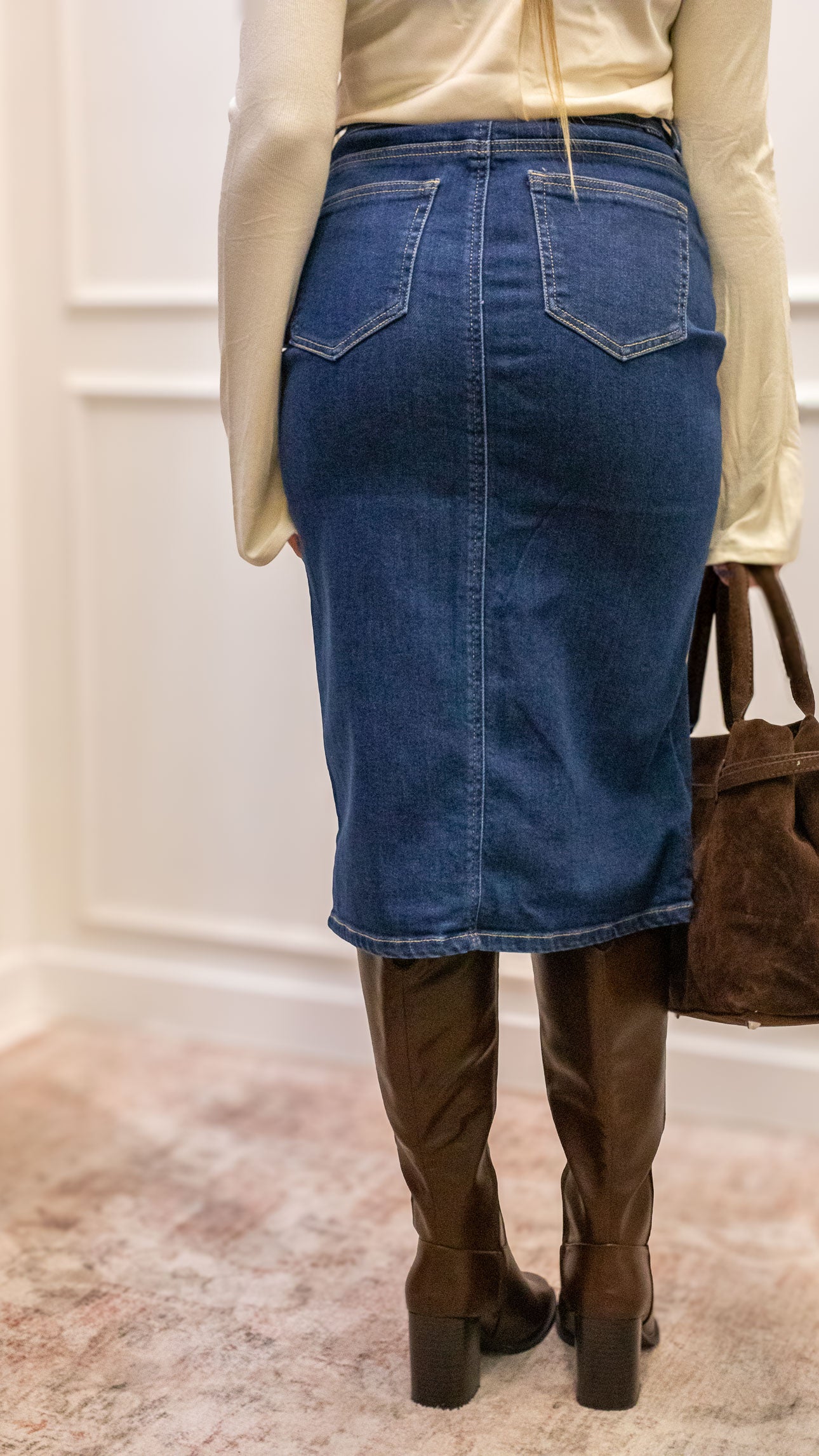 ZARA MIDI DENIM SKIRT (DARK WASH)