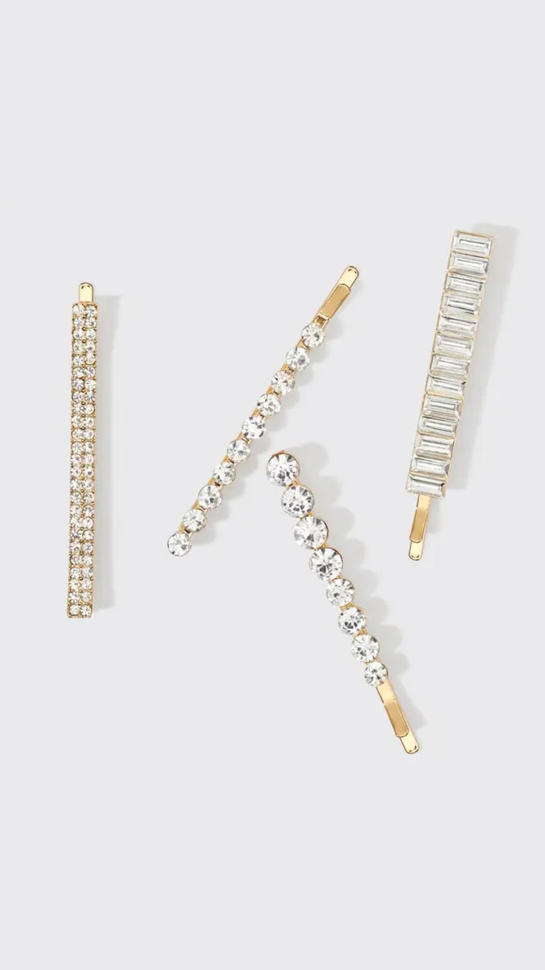 METAL RHINESTONE ASSORTED BOBBY PINS 4PC SET - GOLD | KITSCH