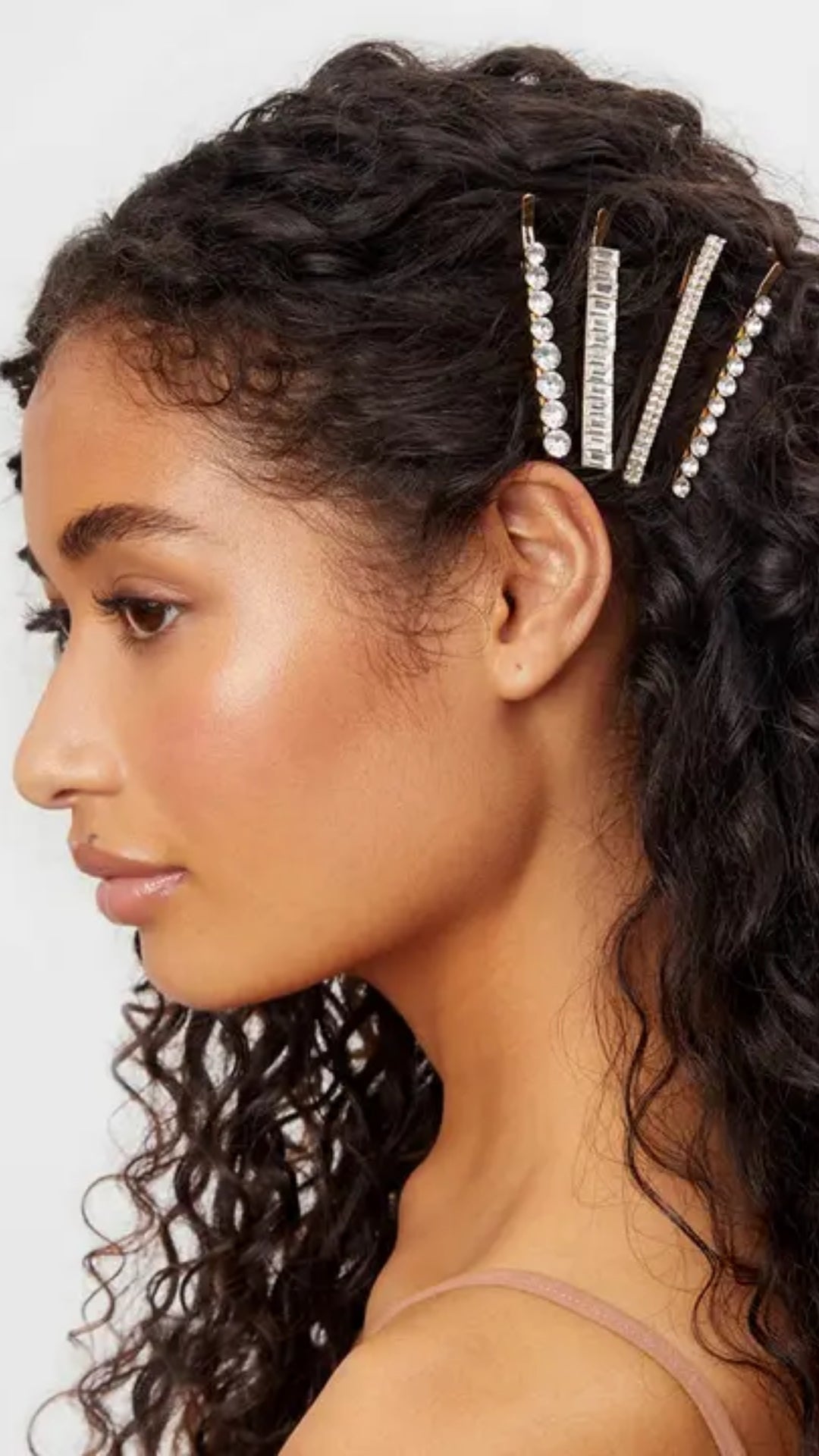 METAL RHINESTONE ASSORTED BOBBY PINS 4PC SET - GOLD | KITSCH