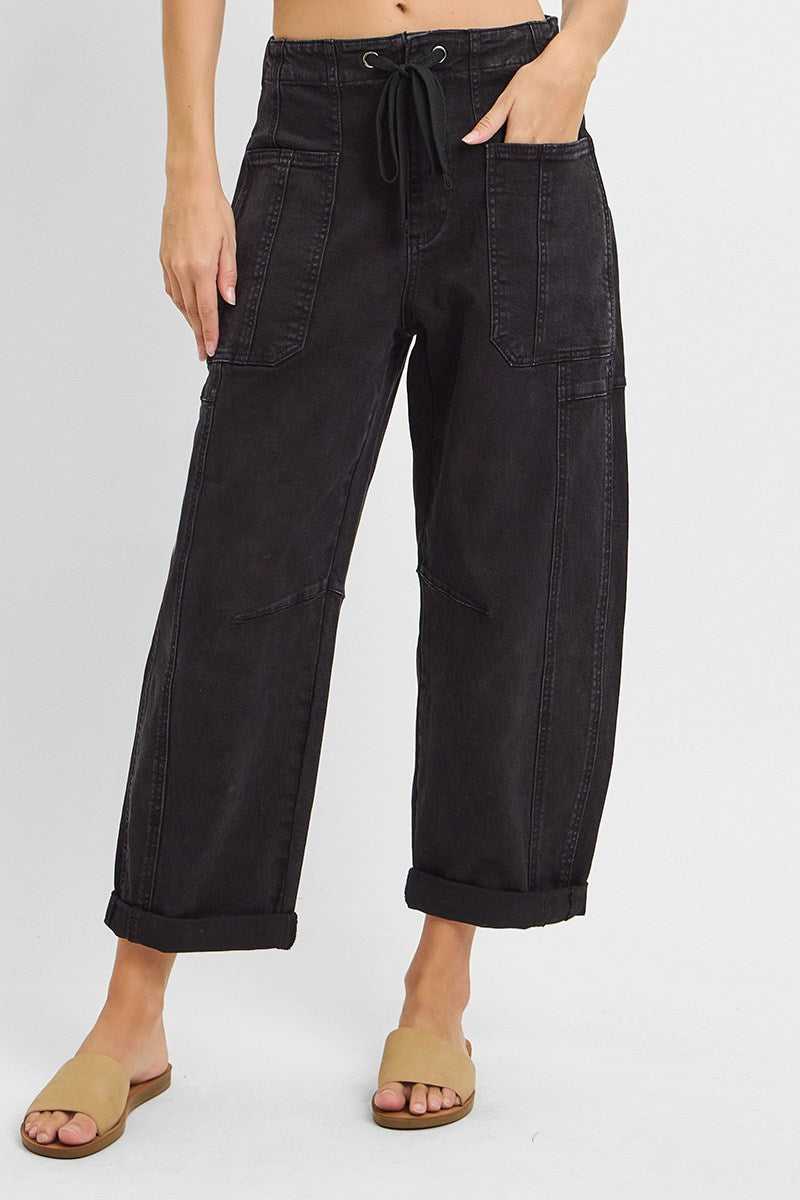 DEMI HIGH RISE CROP WIDE BARREL CARGO POCKET PANTS