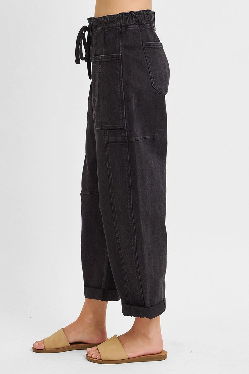 DEMI HIGH RISE CROP WIDE BARREL CARGO POCKET PANTS