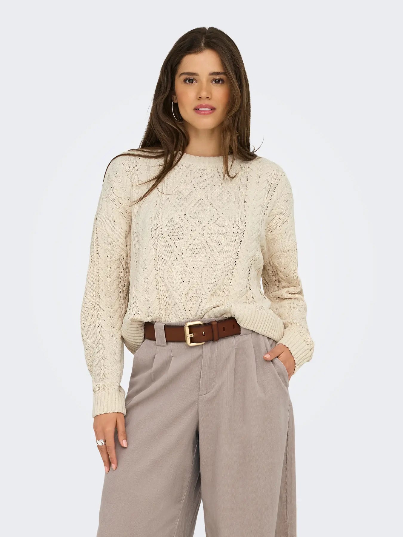 LELLY CABLE KNIT SWEATER (CREAM) | ONLY