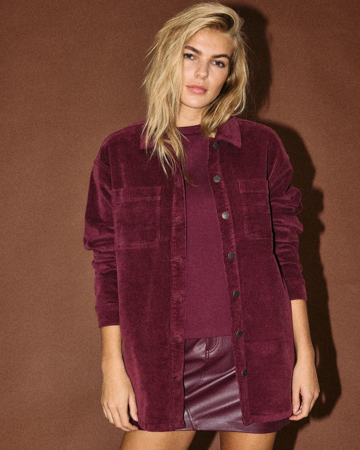 ALVA RIBBED SHACKET COAT (BURGUNDY) | ONLY