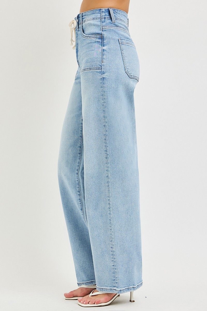 JAYME SLOUCHY WIDE JEANS, DRAWSTRING | PATCH POCKETS