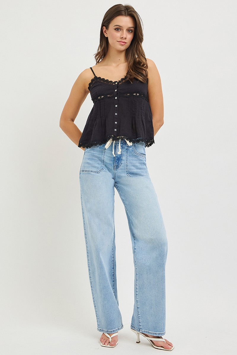 JAYME SLOUCHY WIDE JEANS, DRAWSTRING | PATCH POCKETS