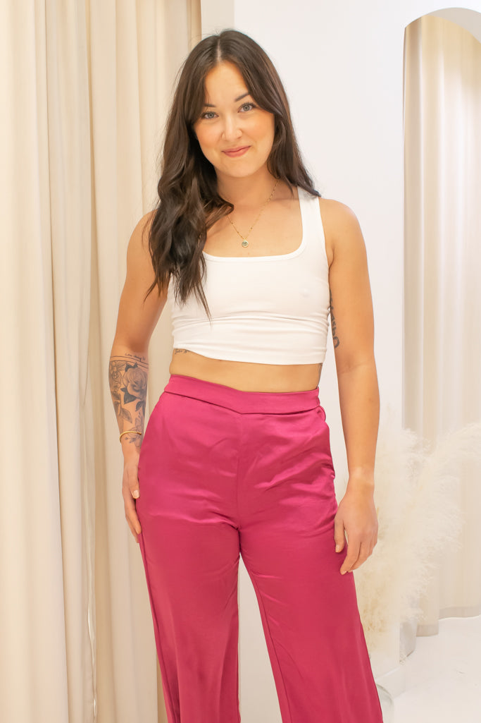 NEW ELLE SATIN TROUSERS (FUCHSIA)