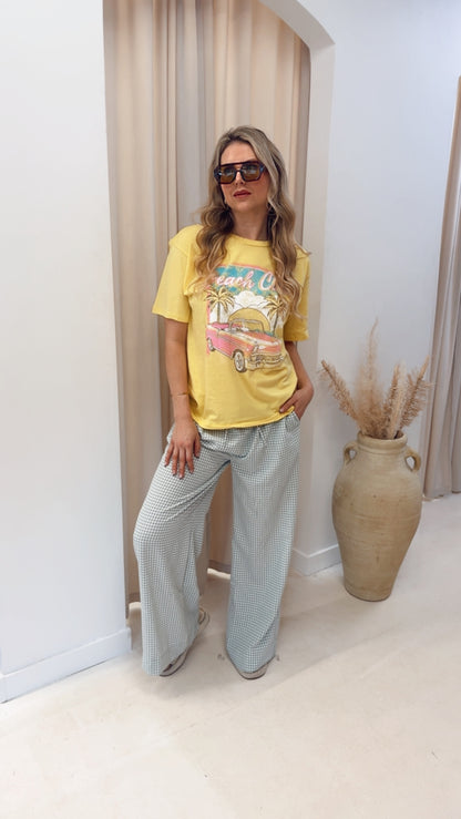 GINGHAM WIDE LEG DRAW-WAIST PANT | SAGE