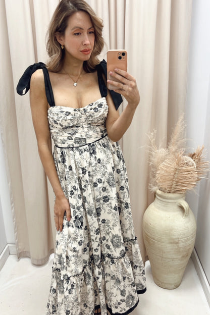 NEW DELLA FLORAL MIDI (BLACK\IVORY)