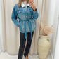 DELTA BELTED DENIM COAT (MEDIUM BLUE)