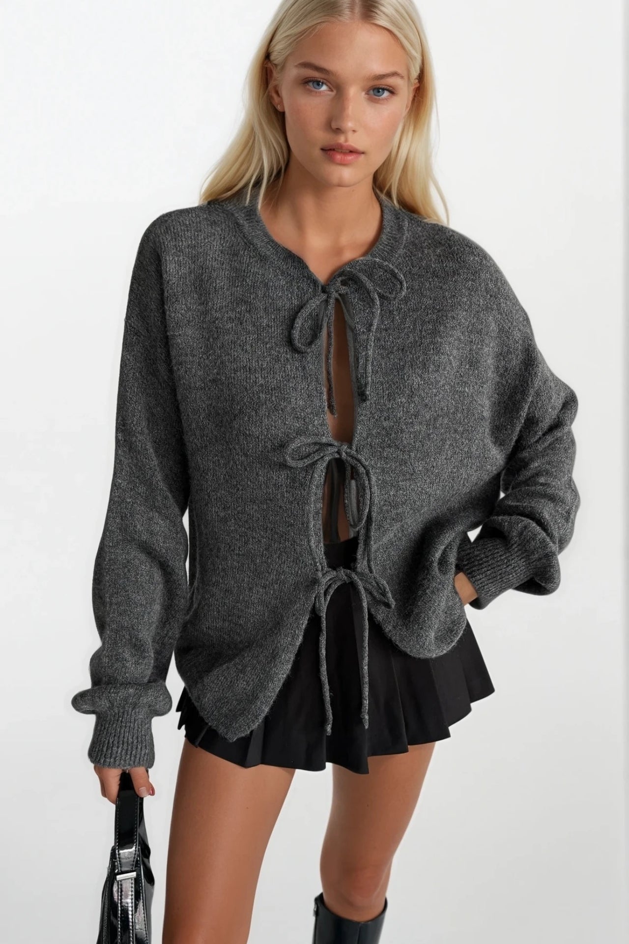 MONROE TIE BOW CARDIGAN (GREY)