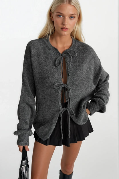 MONROE TIE BOW CARDIGAN (GREY)