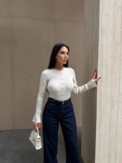 STACI LACE ACCENTED RIBBED TOP