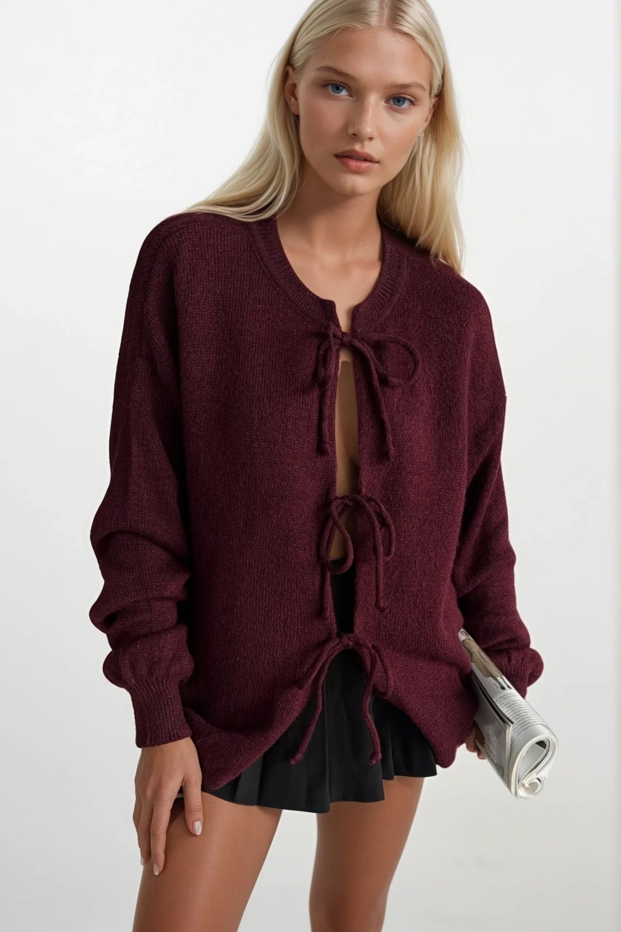 MONROE TIE BOW CARDIGAN (CLARET)