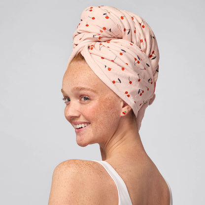 XL HAIR TOWEL WRAP (CHERRY PRINT) | KITSCH