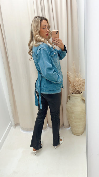 DELTA BELTED DENIM COAT (MEDIUM BLUE)