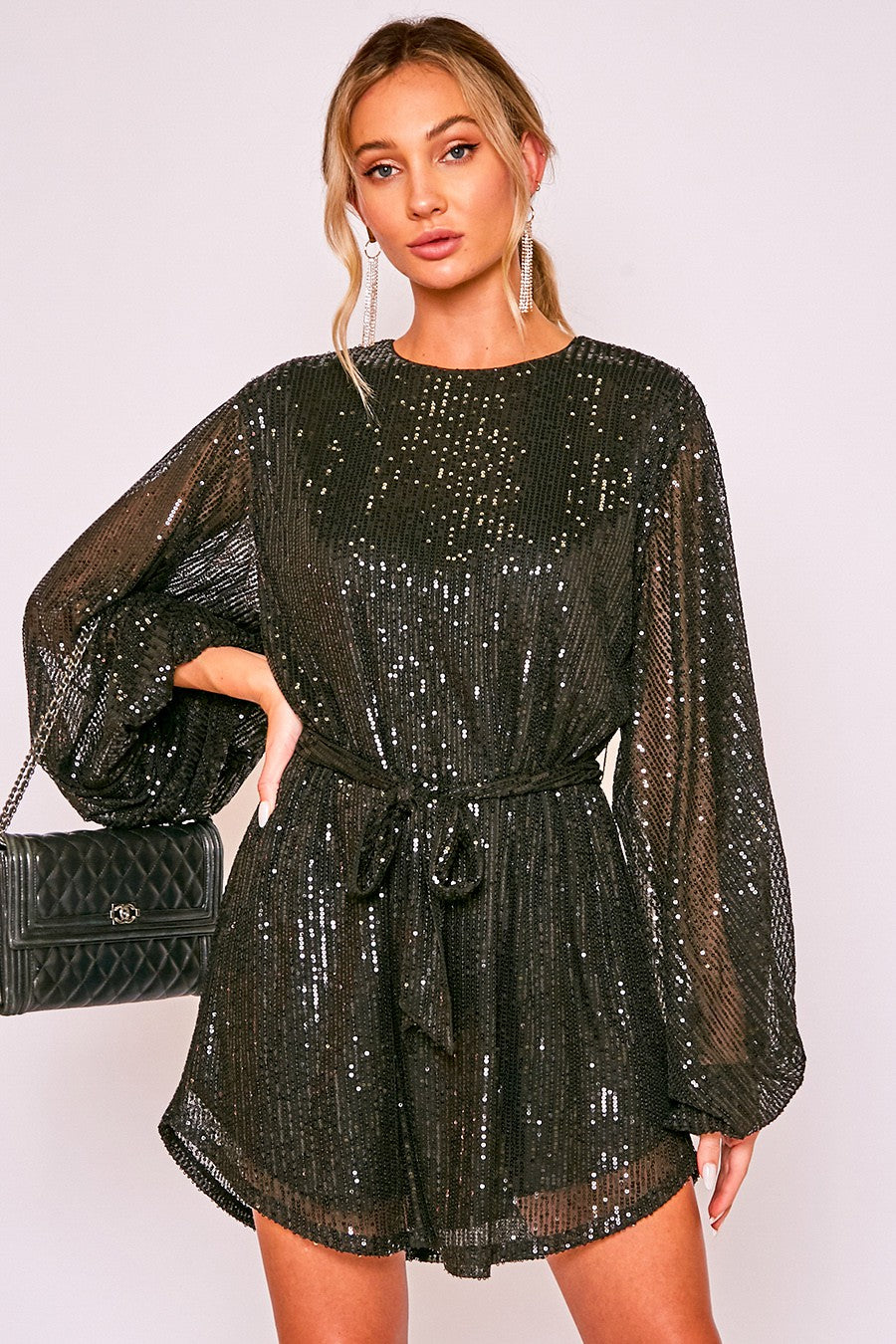 IVANKA BALLOON SEQUIN MINI DRESS (BLACK)