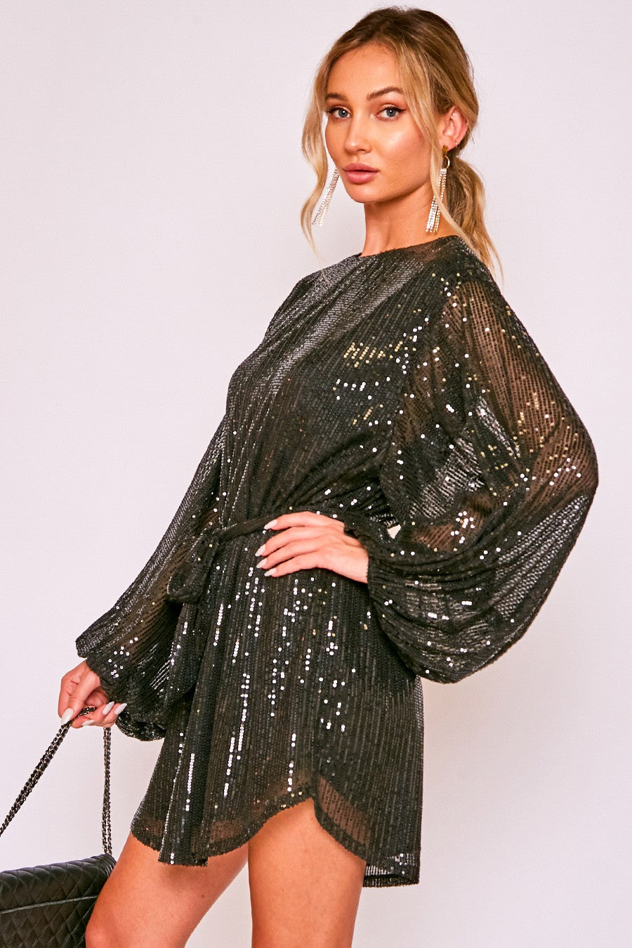 IVANKA BALLOON SEQUIN MINI DRESS (BLACK)