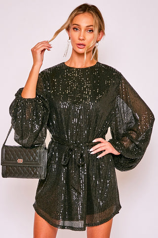 IVANKA BALLOON SEQUIN MINI DRESS (BLACK)