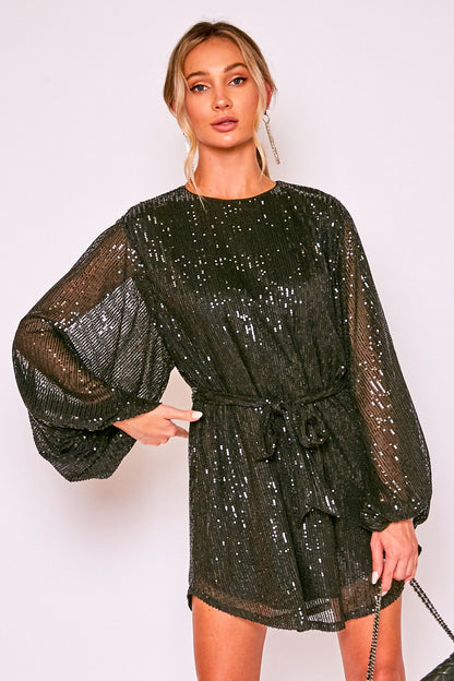 IVANKA BALLOON SEQUIN MINI DRESS (BLACK)