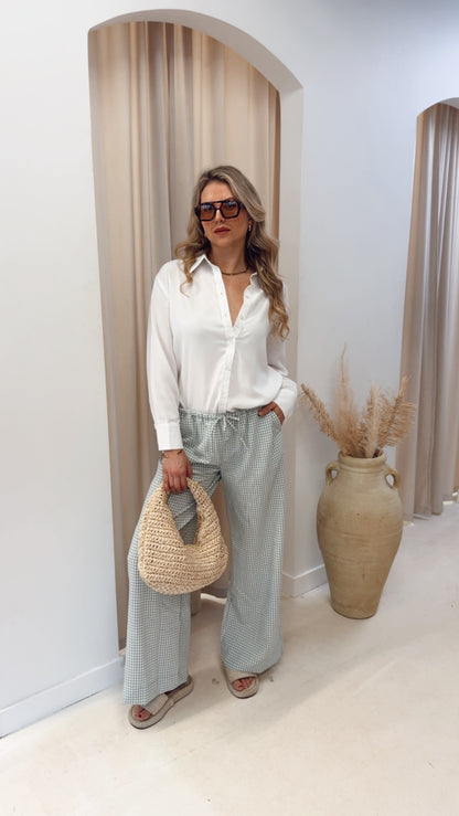 GINGHAM WIDE LEG DRAW-WAIST PANT | SAGE