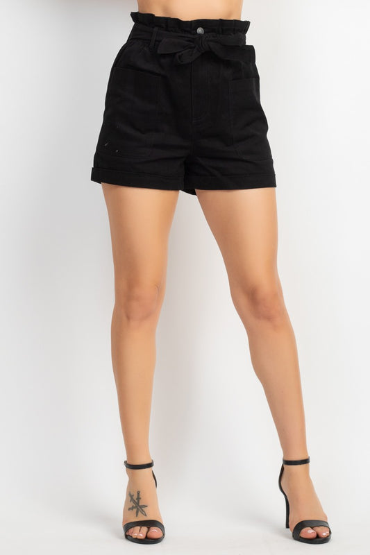 NEW BROOKE BELTED HIGH RISE PAPERBAG SHORTS (BLACK)