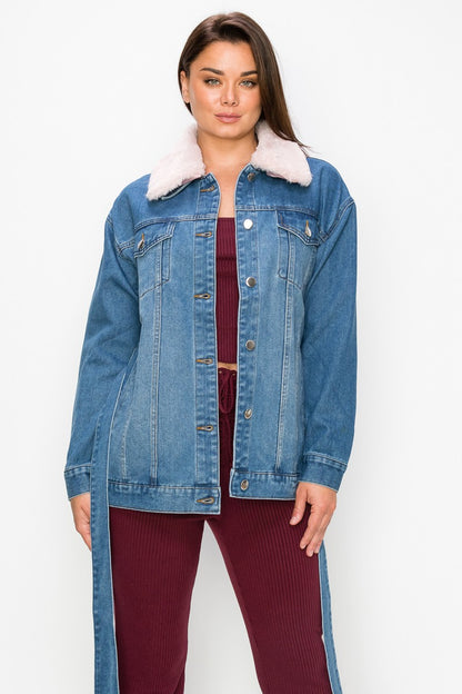 DELTA BELTED DENIM COAT (MEDIUM BLUE)