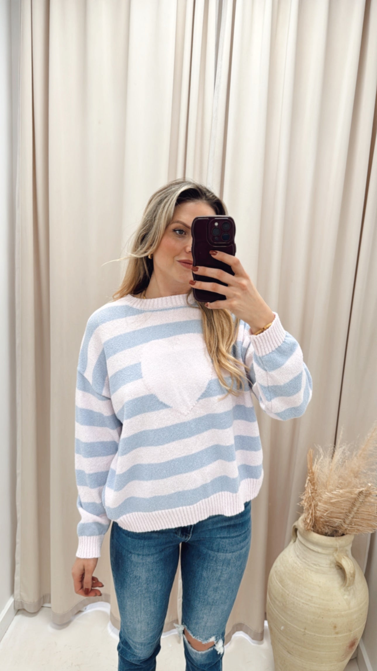 HEART STRIPED SWEATER (BLUE &amp; PINK)