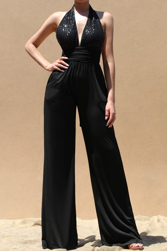 NEW SEQUIN HALTER VENETIAN JUMPSUIT