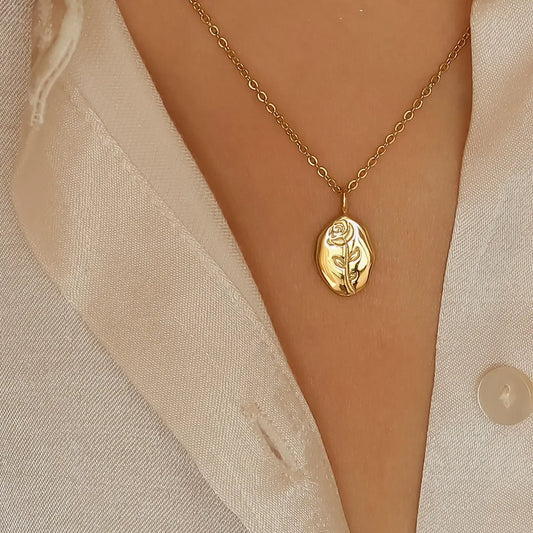 NEW CHRISHELL 18K GOLD NON-TARNISH ROSE COIN NECKLACE