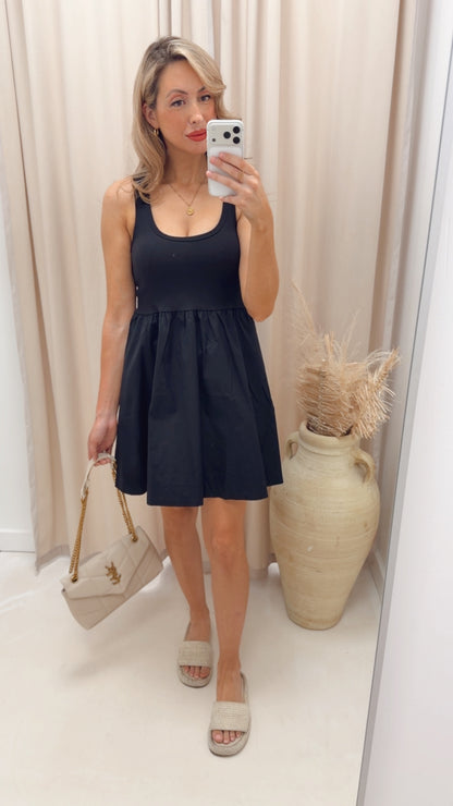 COMBINED KNIT &amp; WOVEN DRESS WITH POCKET