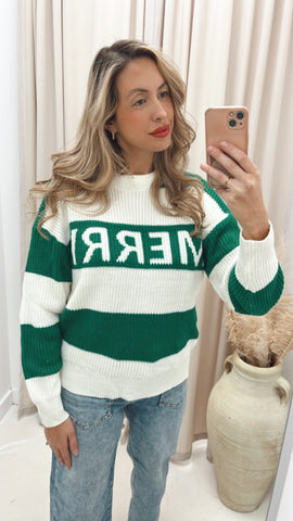 MERRY CHRISTMAS KNIT SWEATER (GREEN)