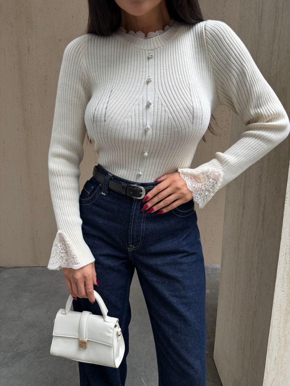 STACI LACE ACCENTED RIBBED TOP