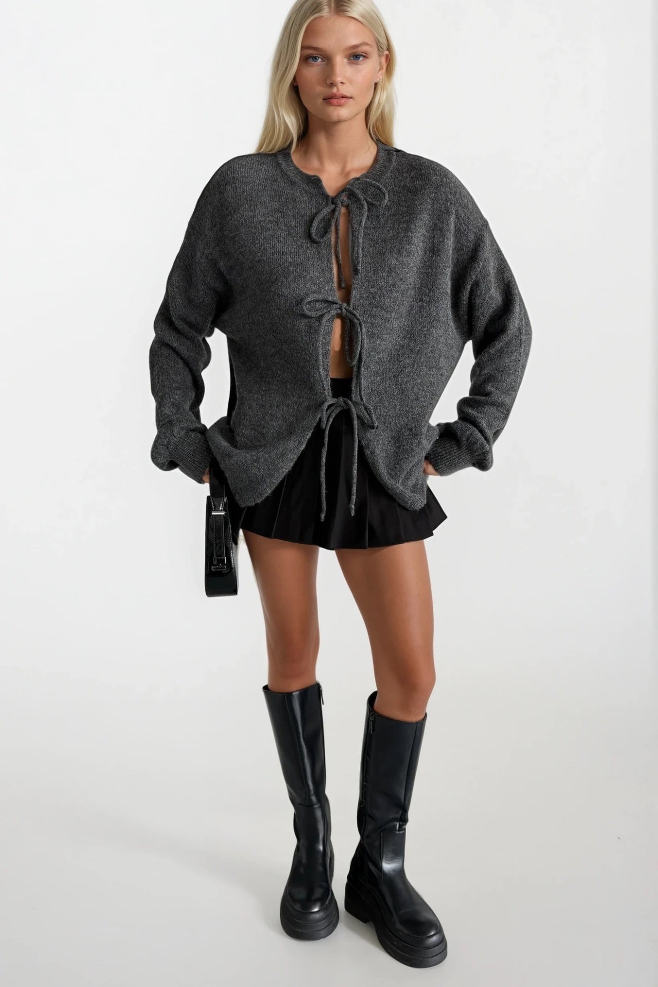 MONROE TIE BOW CARDIGAN (GREY)