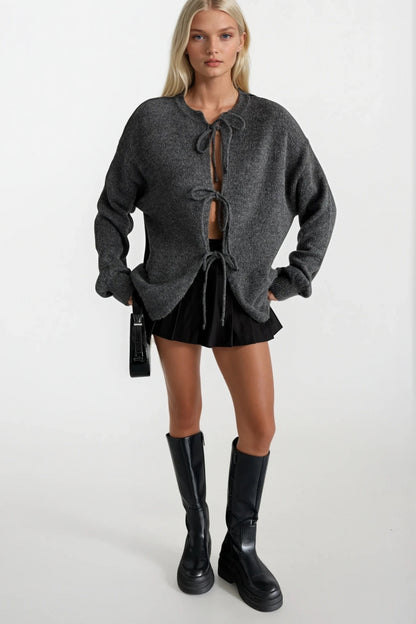 MONROE TIE BOW CARDIGAN (GREY)