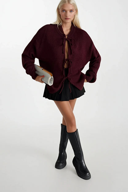 MONROE TIE BOW CARDIGAN (CLARET)