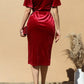 NEW VELVET RUCHED MIDI DRESS (BURGUNDY)