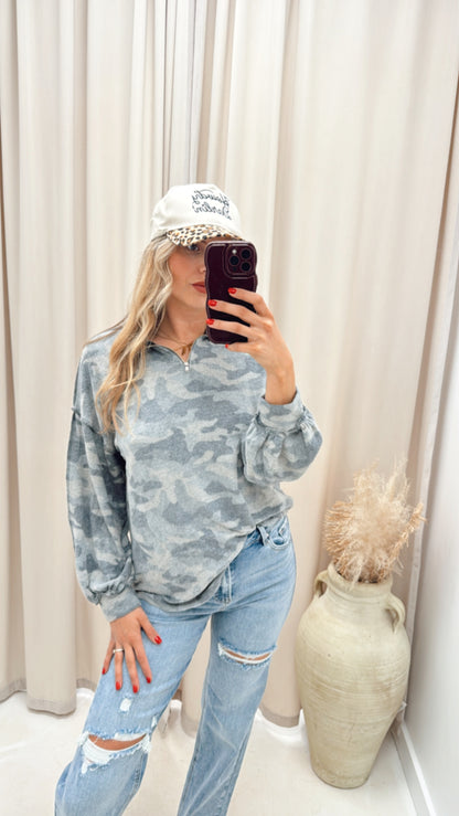 NEW MELISSA 1/4 ZIP UP TOP (CAMO)