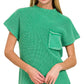 NEW KATE WASHED MOCK NECK SHORT SLEEVE SWEATER (GREEN)