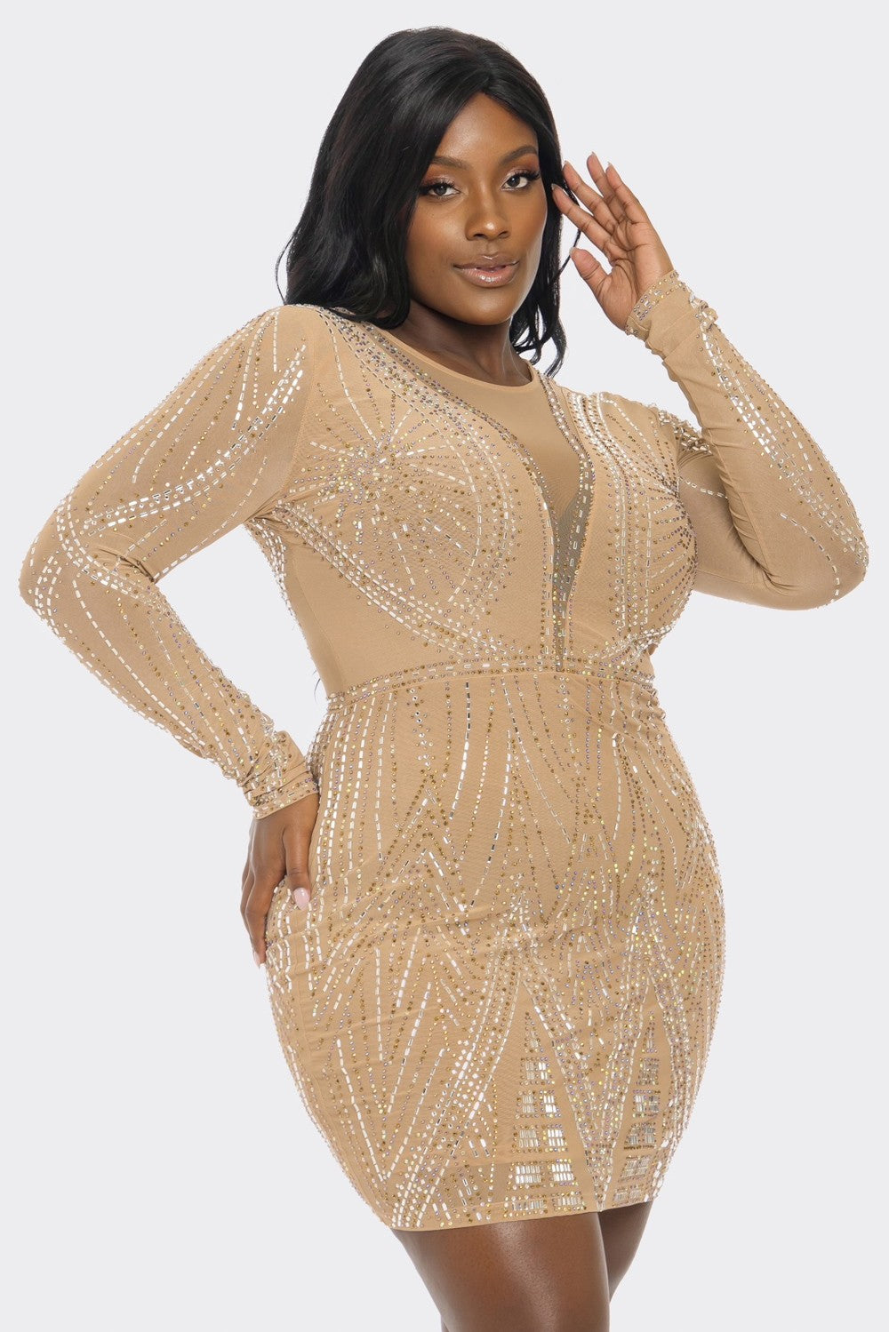 CURVY-MESH RHINESTONE EMBELLISHED MINI (BANJUL)