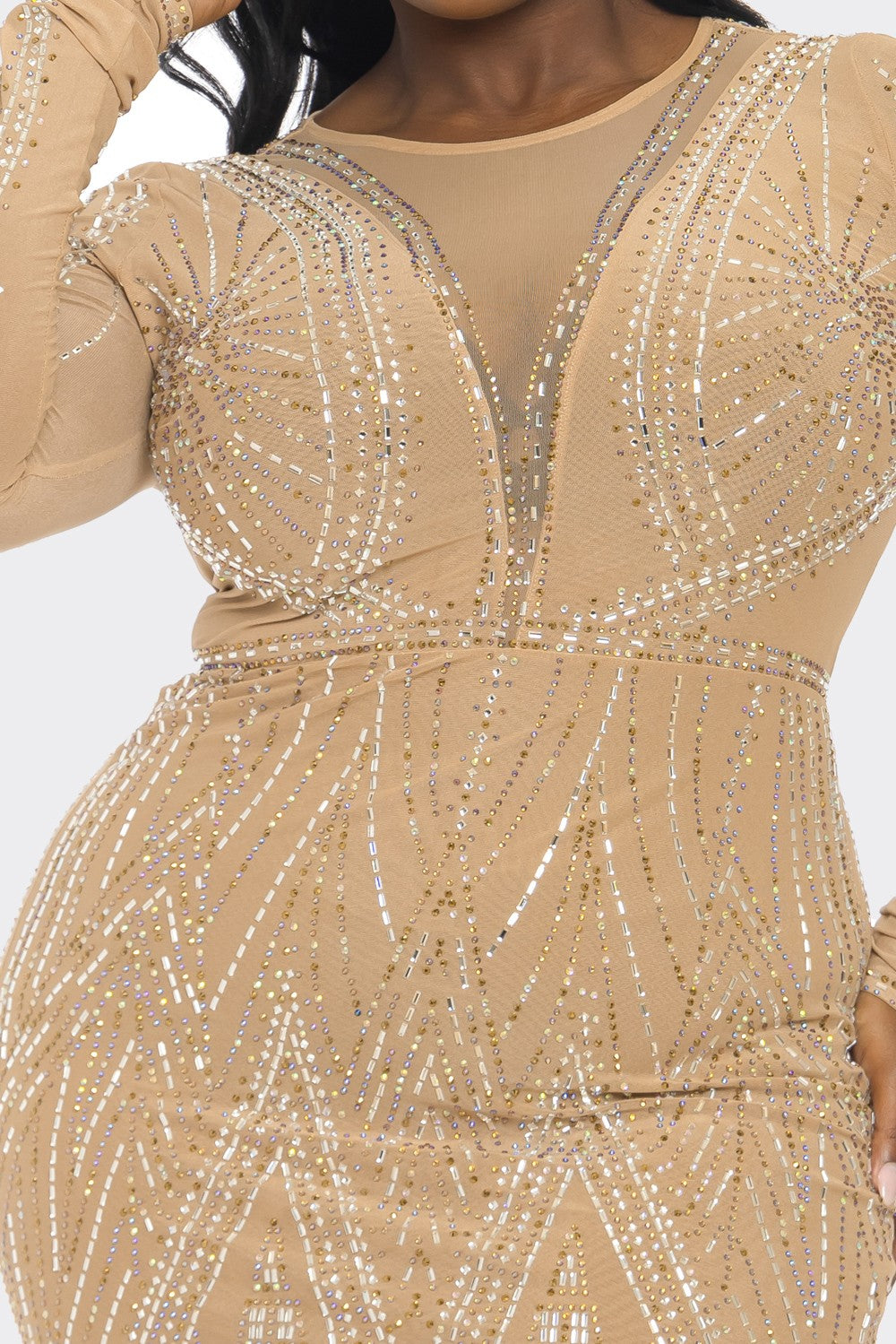 CURVY-MESH RHINESTONE EMBELLISHED MINI (BANJUL)
