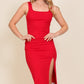 NEW SCOOP NECK RIBBED MIDI DRESS (RED)