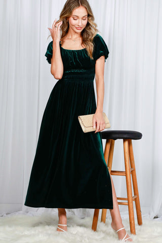 KATALINA VELVET MIDI DRESS (EMERALD GREEN)