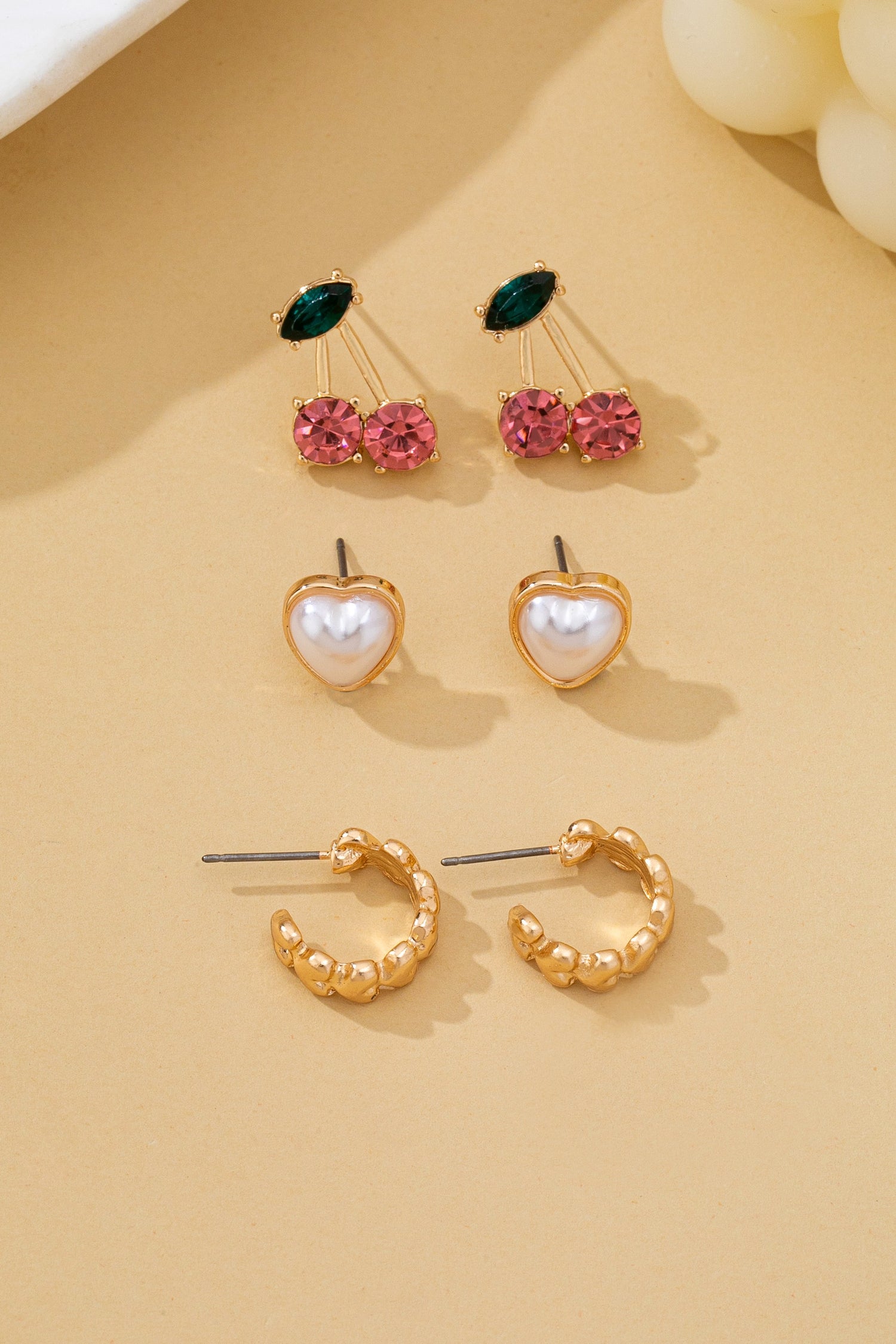 TRIO HEART, CHERRY, EARRING SET