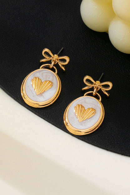 OVAL GOLD HEART BOW EARRINGS