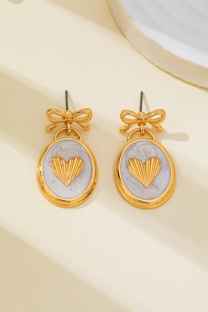 OVAL GOLD HEART BOW EARRINGS
