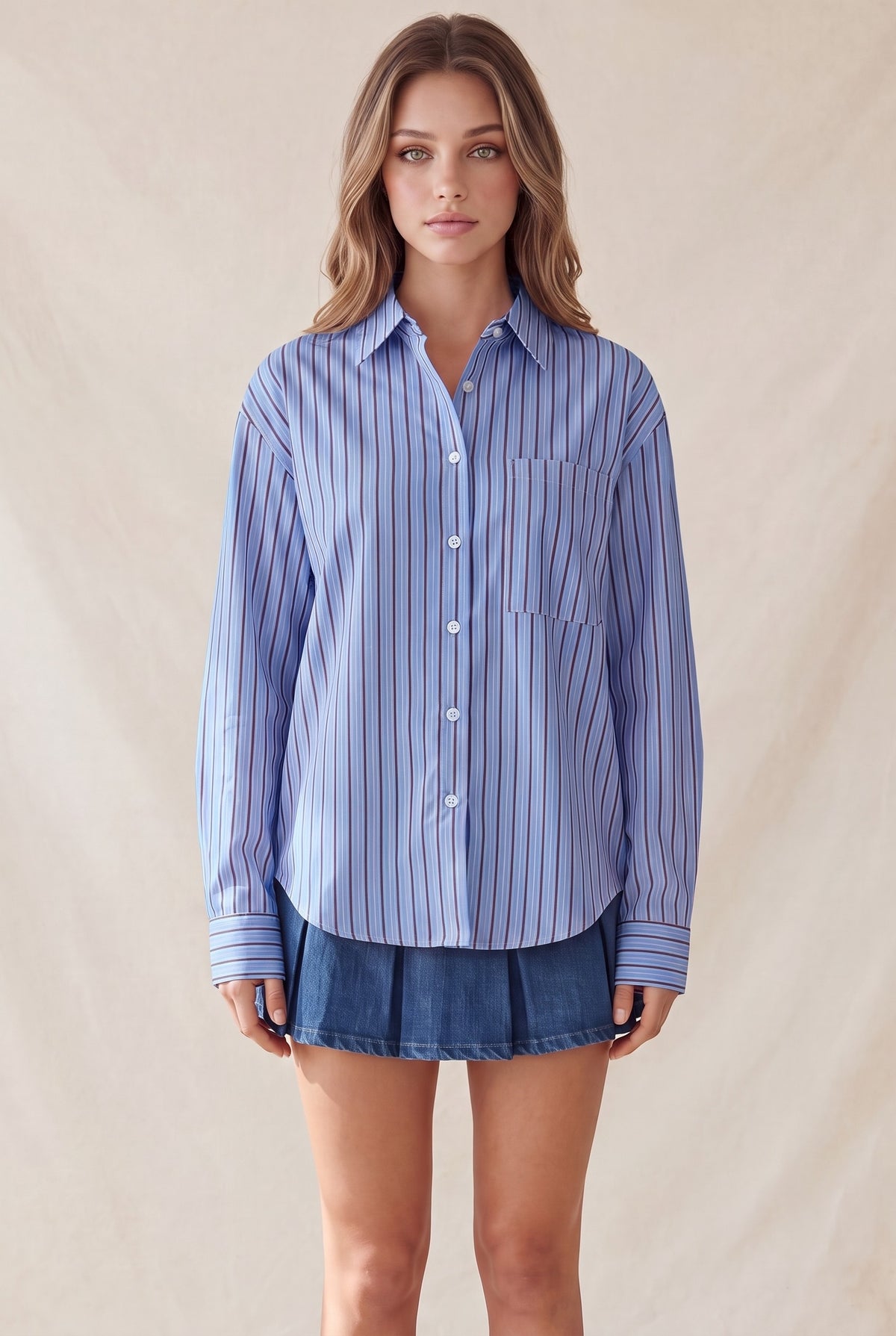 SOPHIE STRIPED BUTTON UP TOP (BLUE)