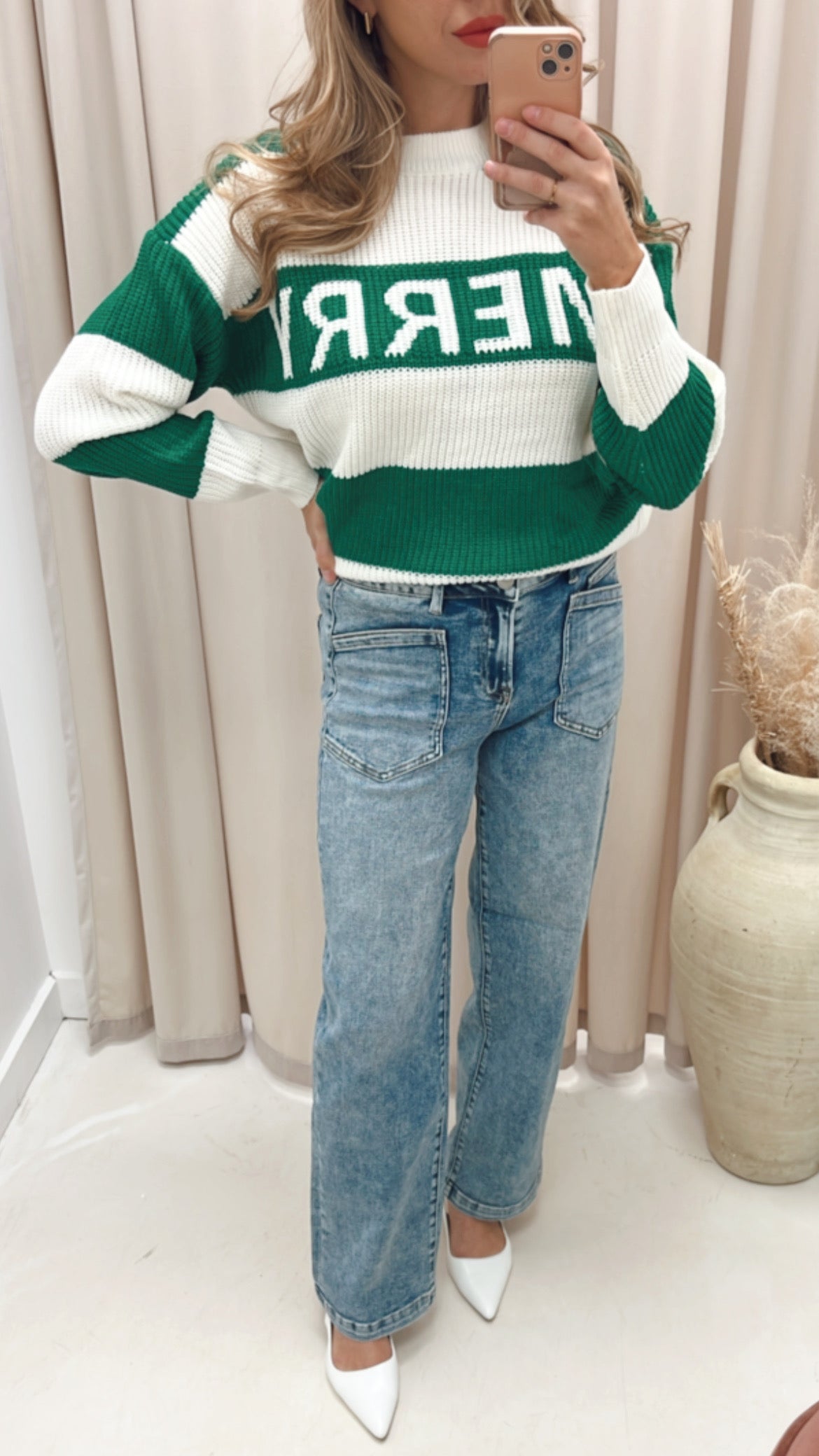 MERRY CHRISTMAS KNIT SWEATER (GREEN)