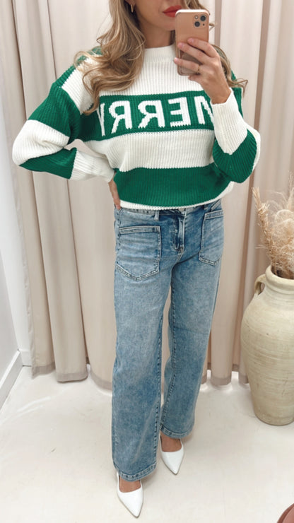 MERRY CHRISTMAS KNIT SWEATER (GREEN)